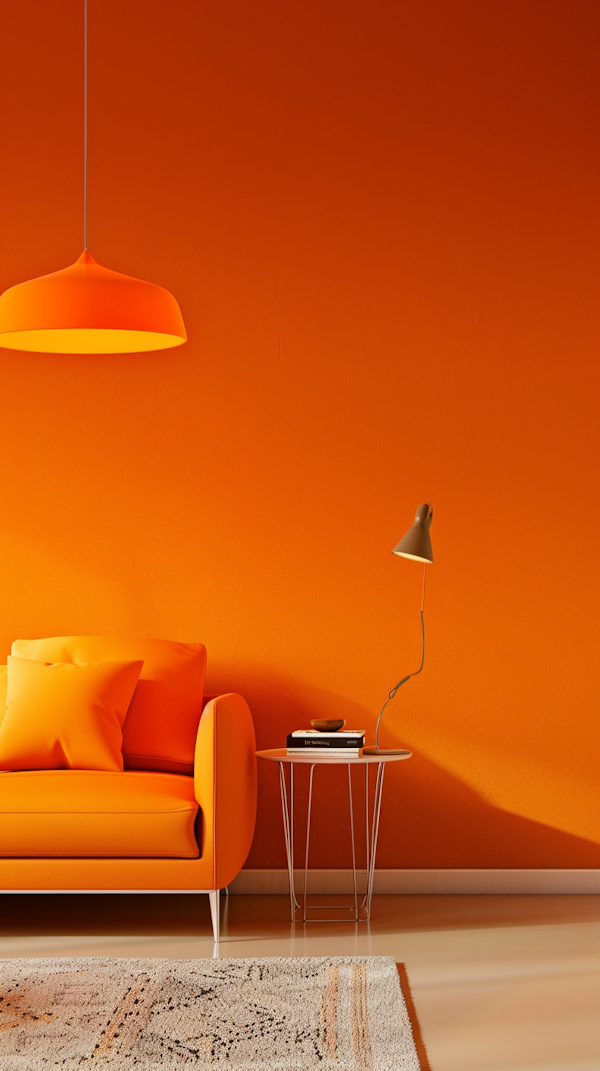 Modern Minimalistic Living Room in Orange Tones