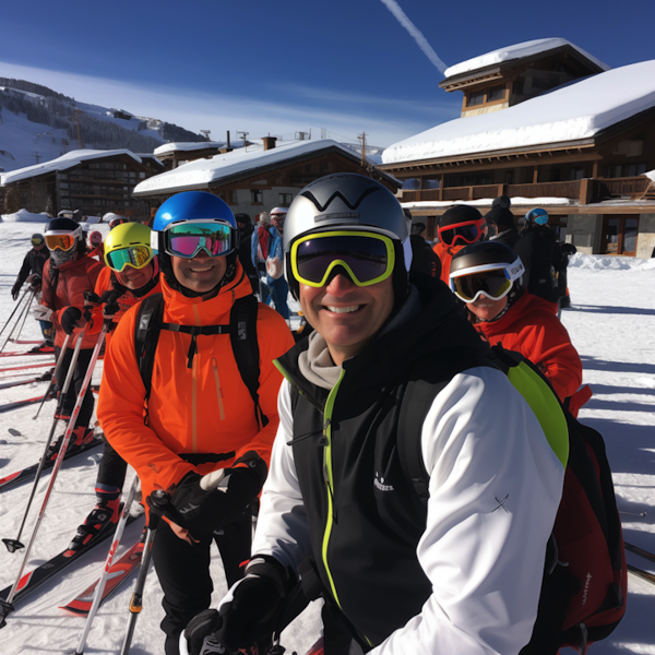 Sunny Alpine Selfie at Ski Resort