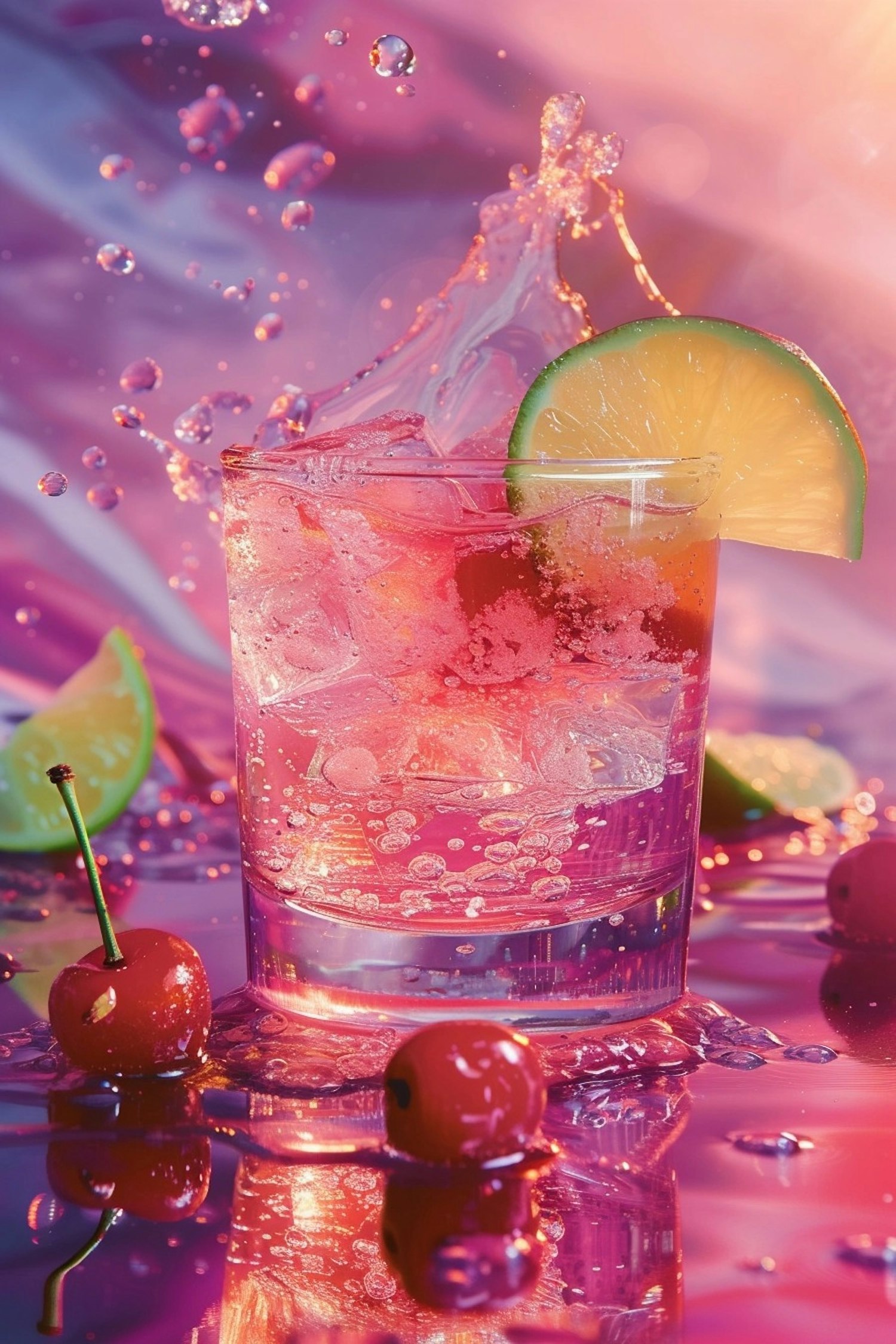 Vibrant Cocktail with Lime and Cherries