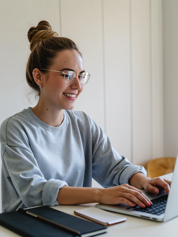 Woman Typing at Desk