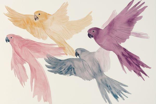 Ethereal Flight of Pastel Parrots