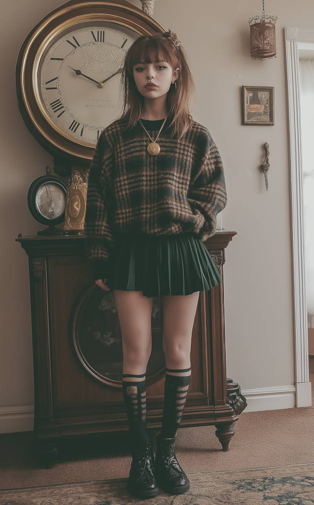 Young Woman with Vintage Clock