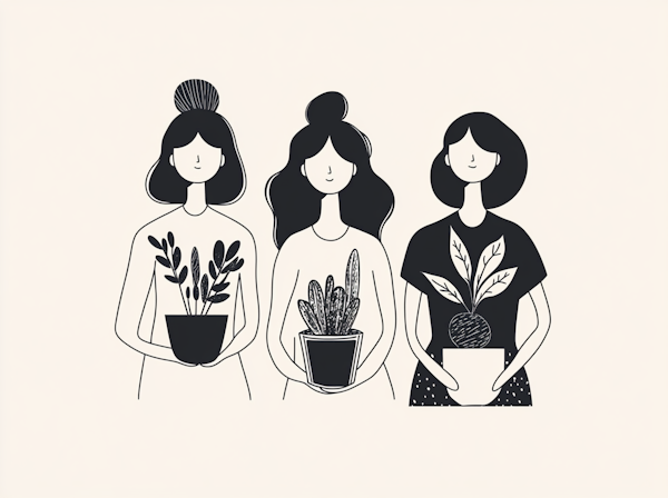 Serene Women with Potted Plants Illustration