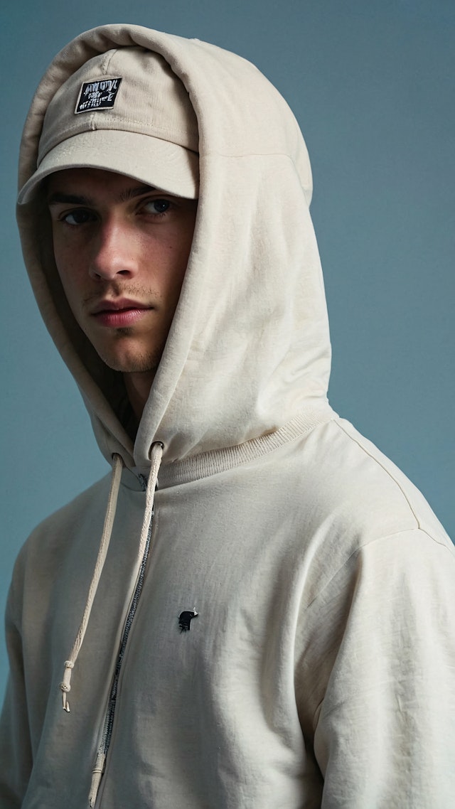 Contemplative Young Man in Beige Hoodie