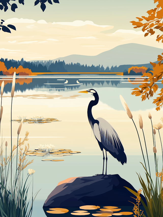 Autumn Serenity with Heron