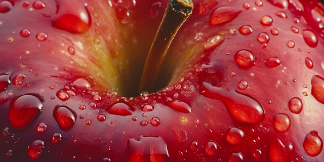 Close-up of a Red Apple with Water Droplets