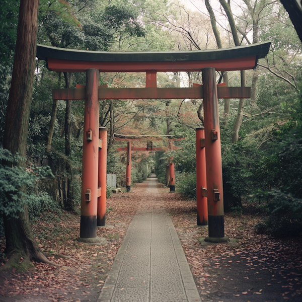Serene Pathway with Red Torii Gates