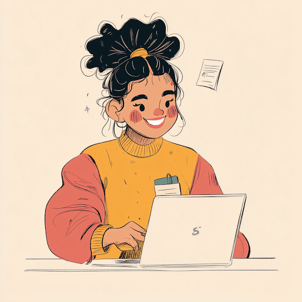 Cheerful Woman Using Laptop