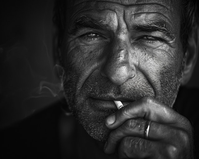 Contemplative Man with Cigarette