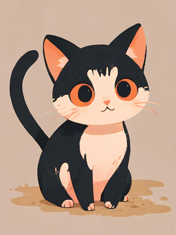 Cartoon Cat with Black and White Coat