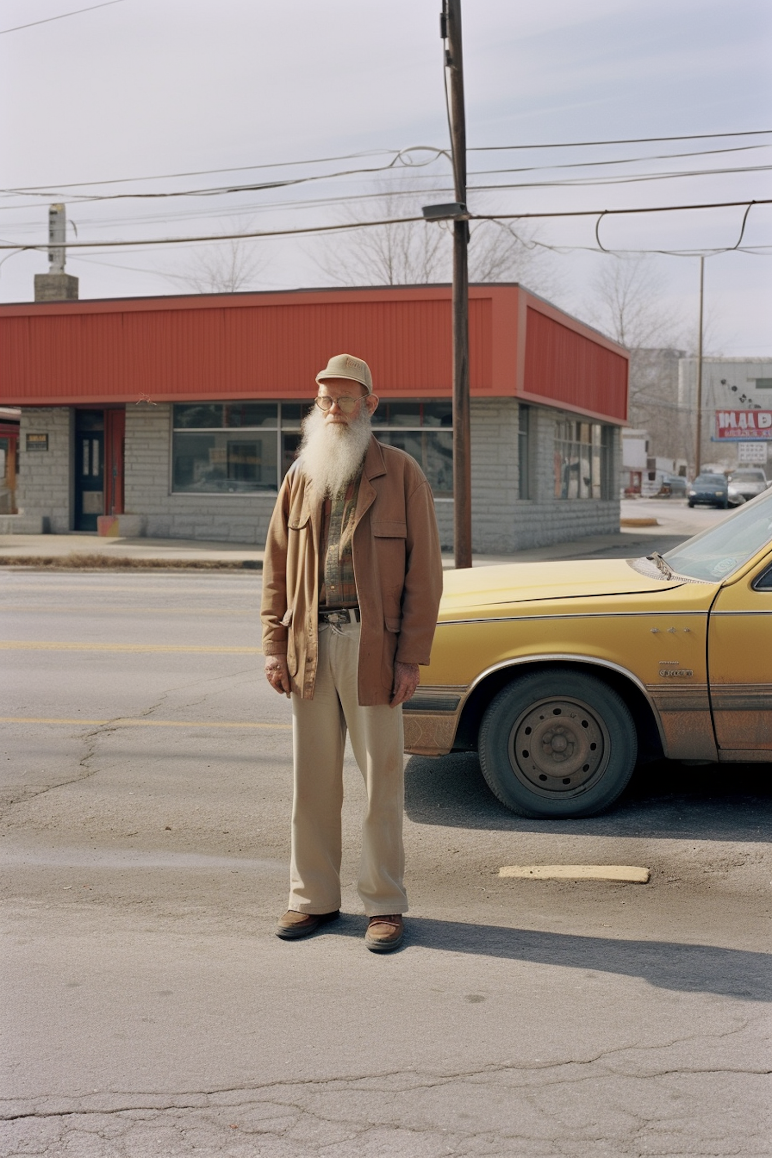 Serene Urban Setting with Elderly Man