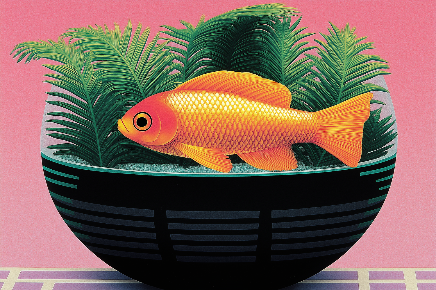 Vibrant Goldfish in Glass Bowl