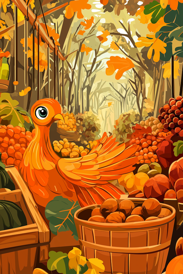 Vibrant Harvest Scene with Animated Bird