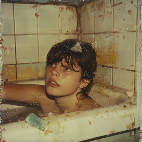 Child in Color-Splattered Bathtub