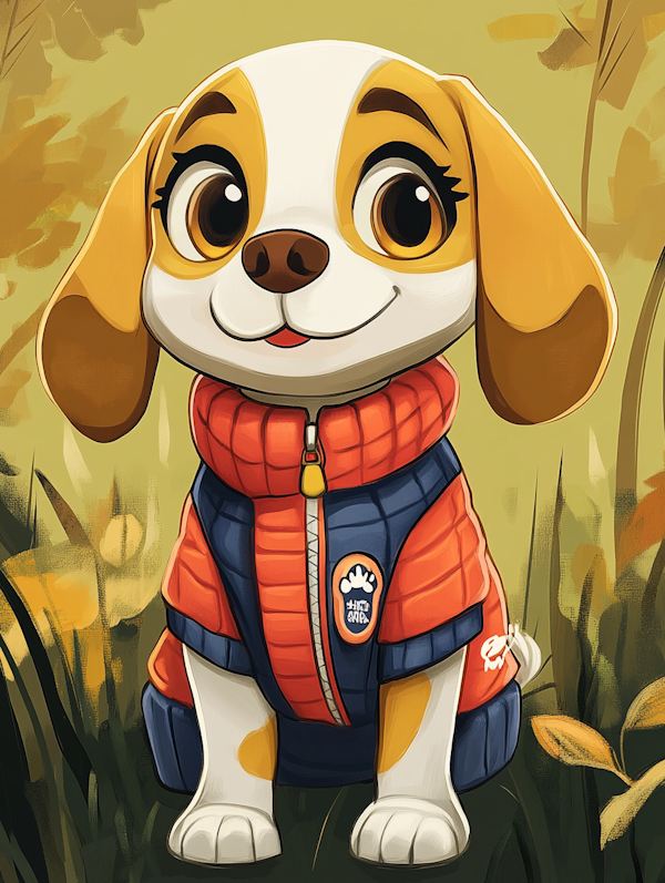 Cartoon Dog in Colorful Jacket