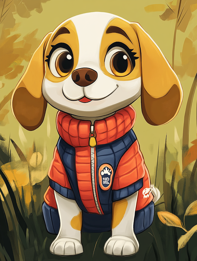 Cartoon Dog in Colorful Jacket