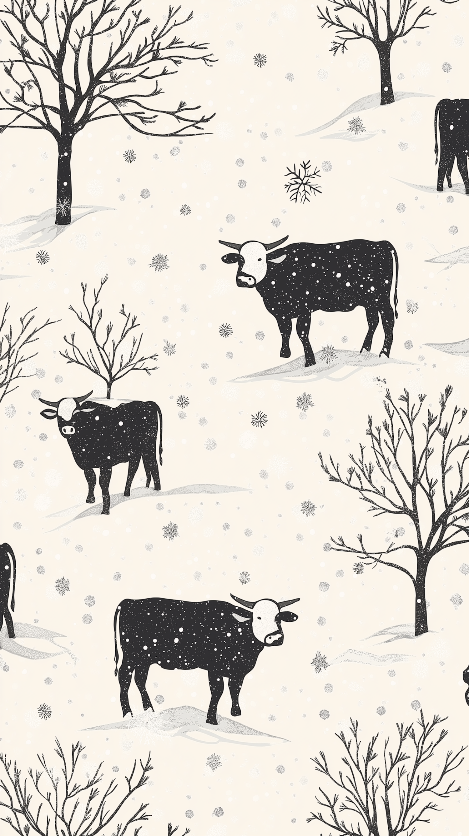 Stylized Cows in Snowy Landscape