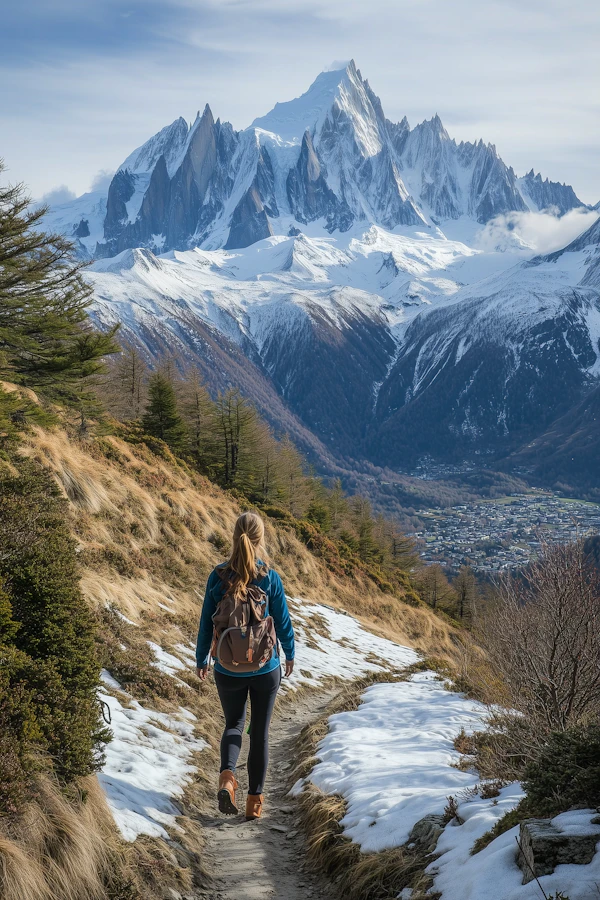 Hiker in Snowy Mountain Landscape
