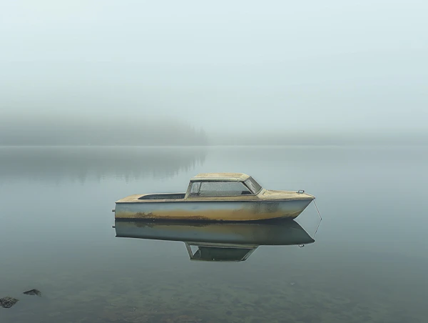 Misty Lake with Yellow Boat