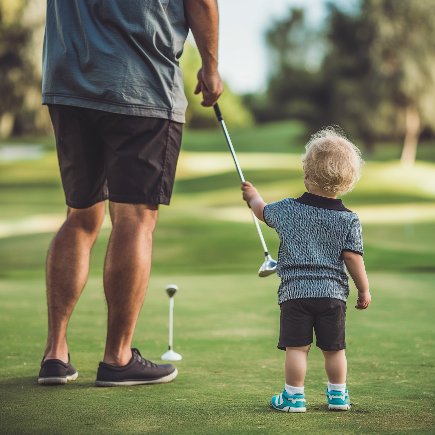 Toddler Learning Golf with Adult