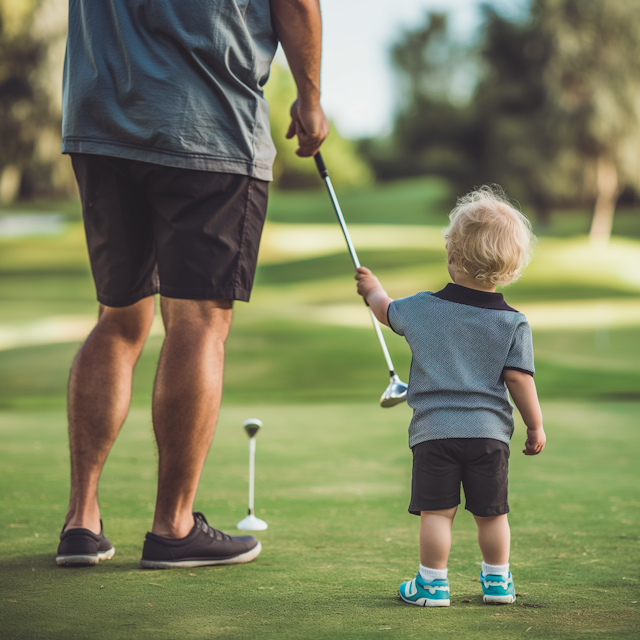 Toddler Learning Golf with Adult