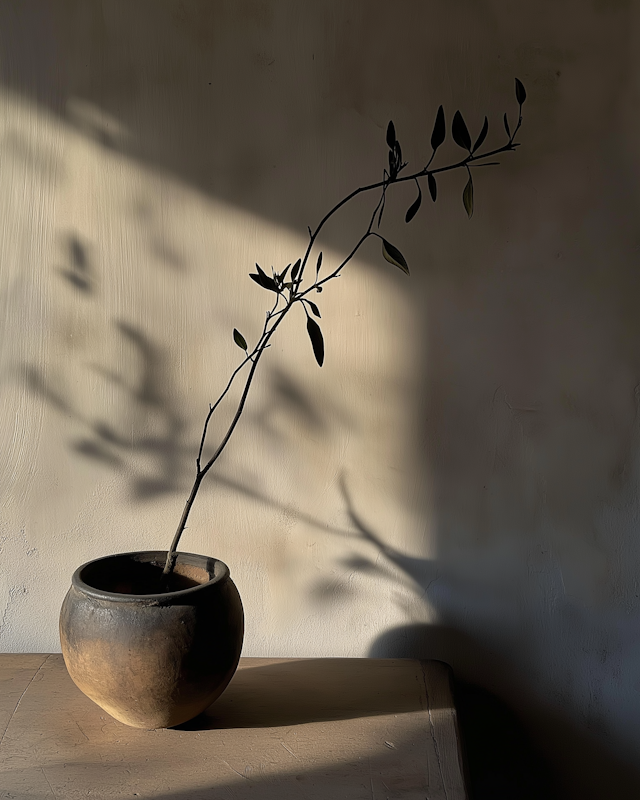 Serene Branch in Clay Pot