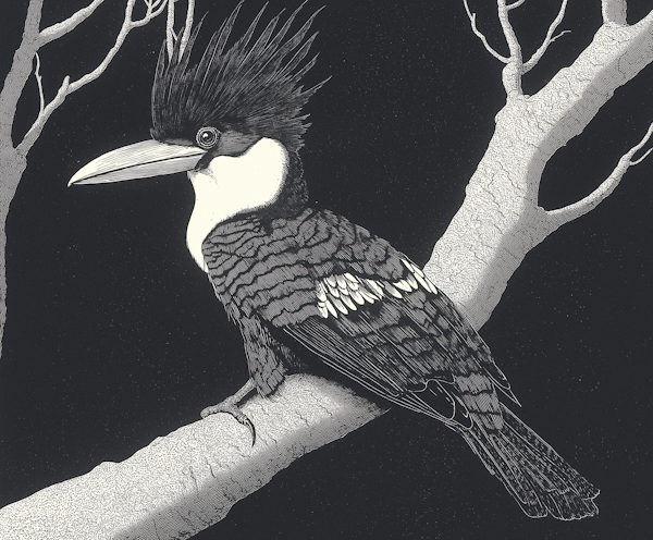 Monochrome Kingfisher Illustration