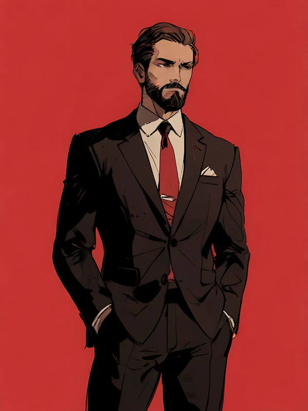 Man in Black Suit with Red Background