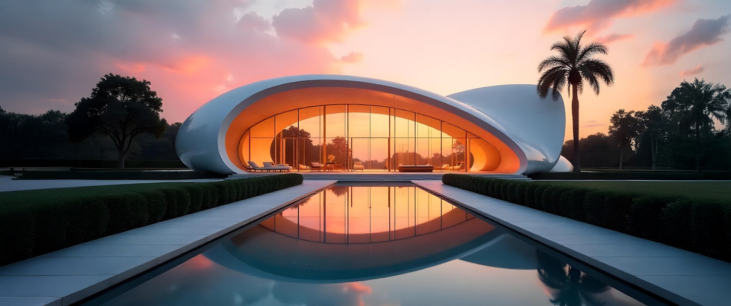 Futuristic Dome Building at Sunset