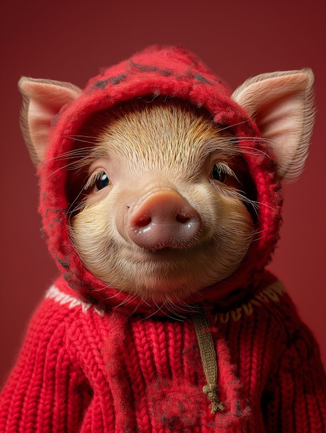 Adorable Pig in Red Sweater