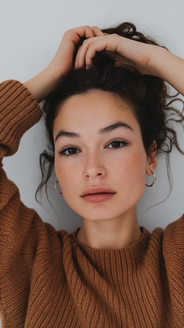 Close-up Portrait of Young Woman with Freckles