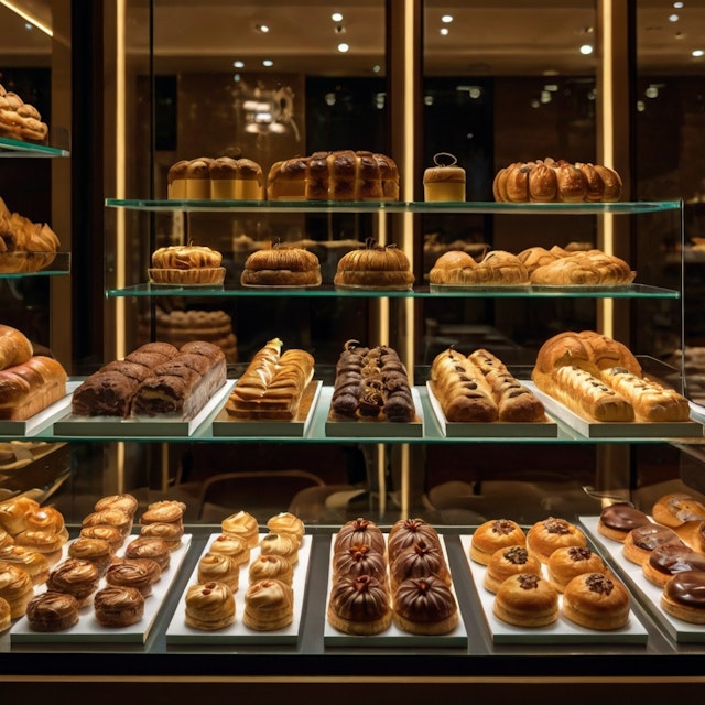 Bakery Display of Pastries and Breads