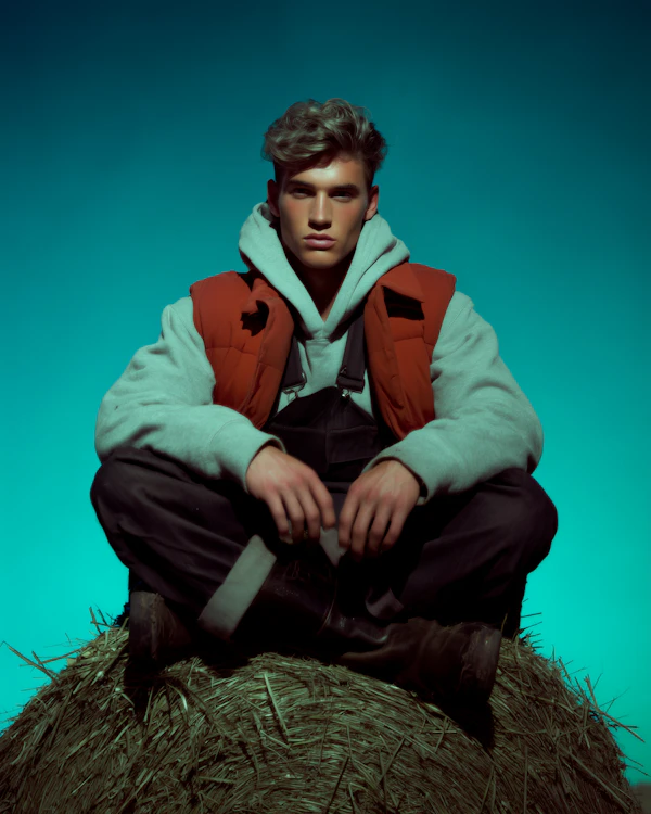 Man on Hay Bale