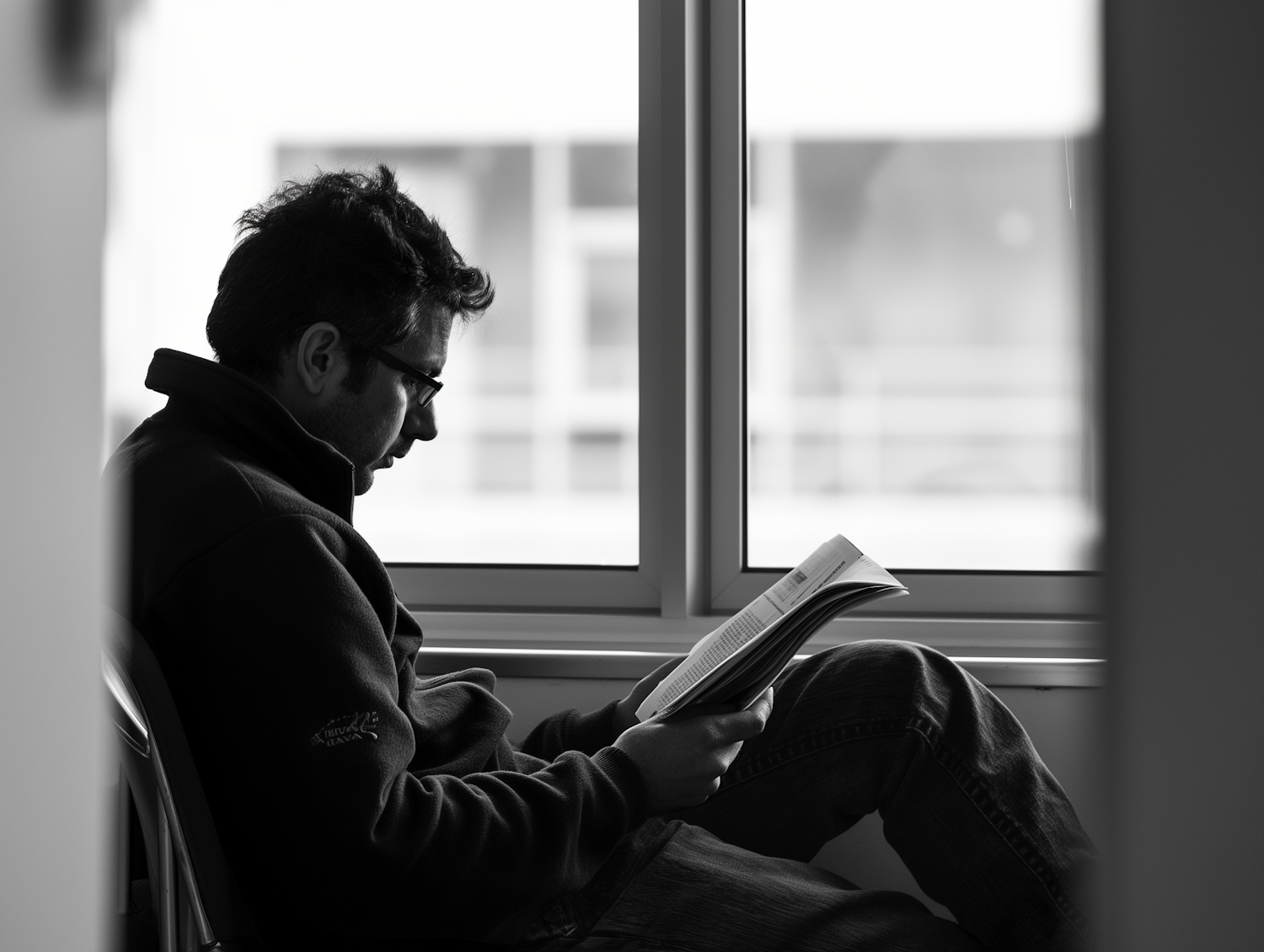 Man Reading in Profile