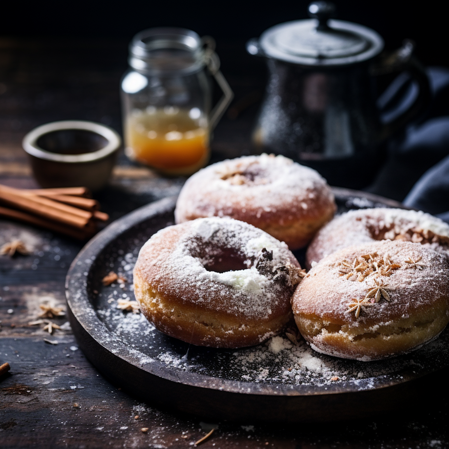 Golden-Brown Cream-Filled Donuts with Cinnamon and Honey