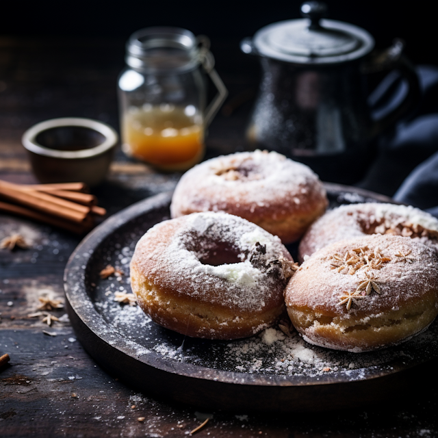 Golden-Brown Cream-Filled Donuts with Cinnamon and Honey