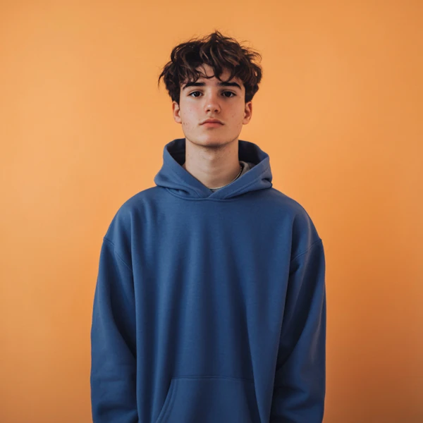 Young Person in Blue Hoodie