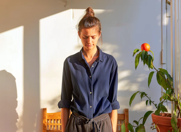 Contemplative Young Woman in Natural Sunlight