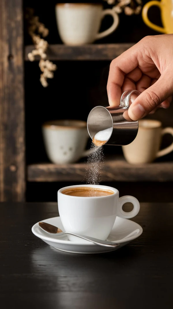 Pouring Sugar in Coffee