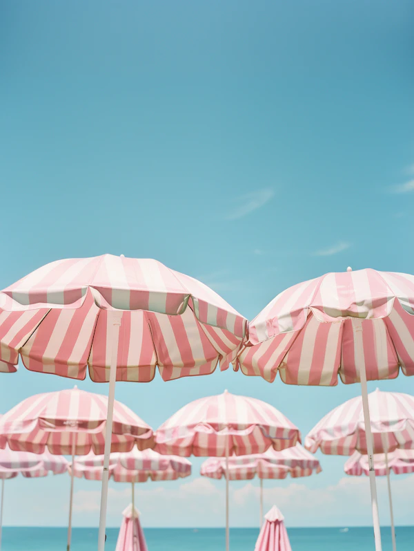 Beach Umbrellas Under Blue Sky