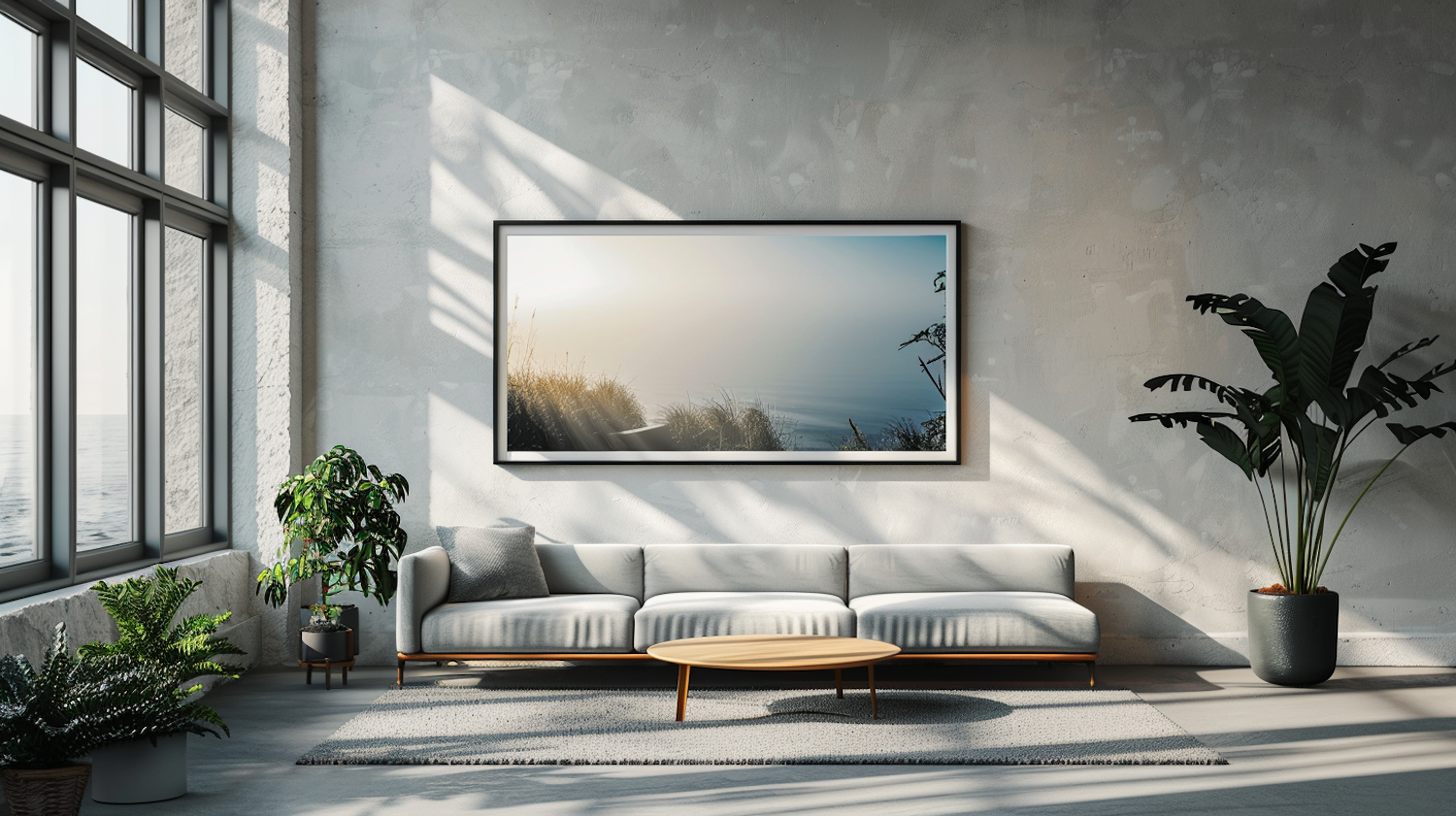 Modern Living Room with Scenic Wall Photograph