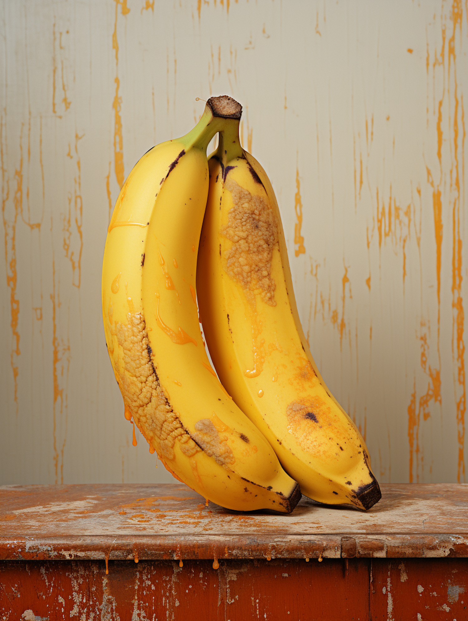 Time-Weathered Bananas on Rustic Backdrop