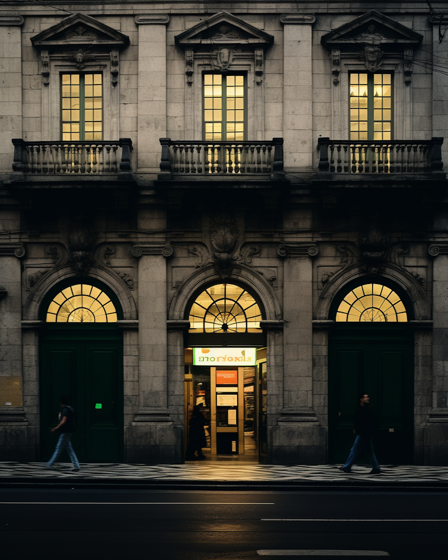 Twilight Grandeur at the Classical Facade