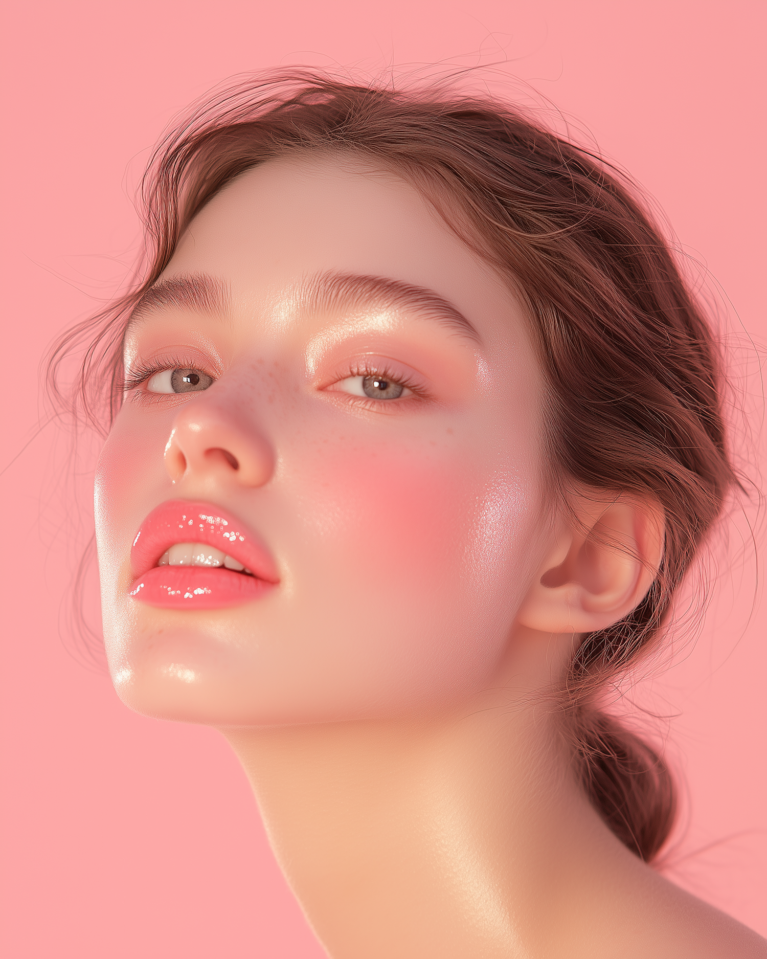 Close-up Portrait with Pink Background