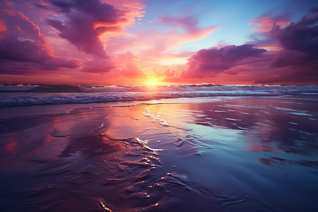 Fiery Horizon: Serene Beach Sunset