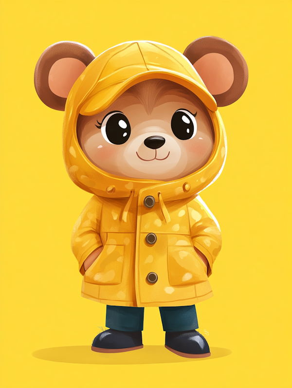 Cartoon Bear in Yellow Raincoat