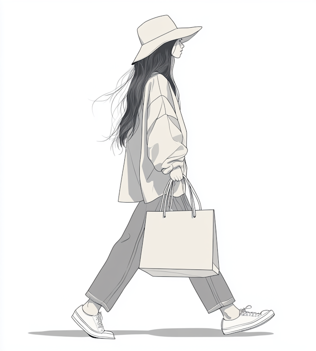 Stylized Illustration of Fashionable Woman Walking