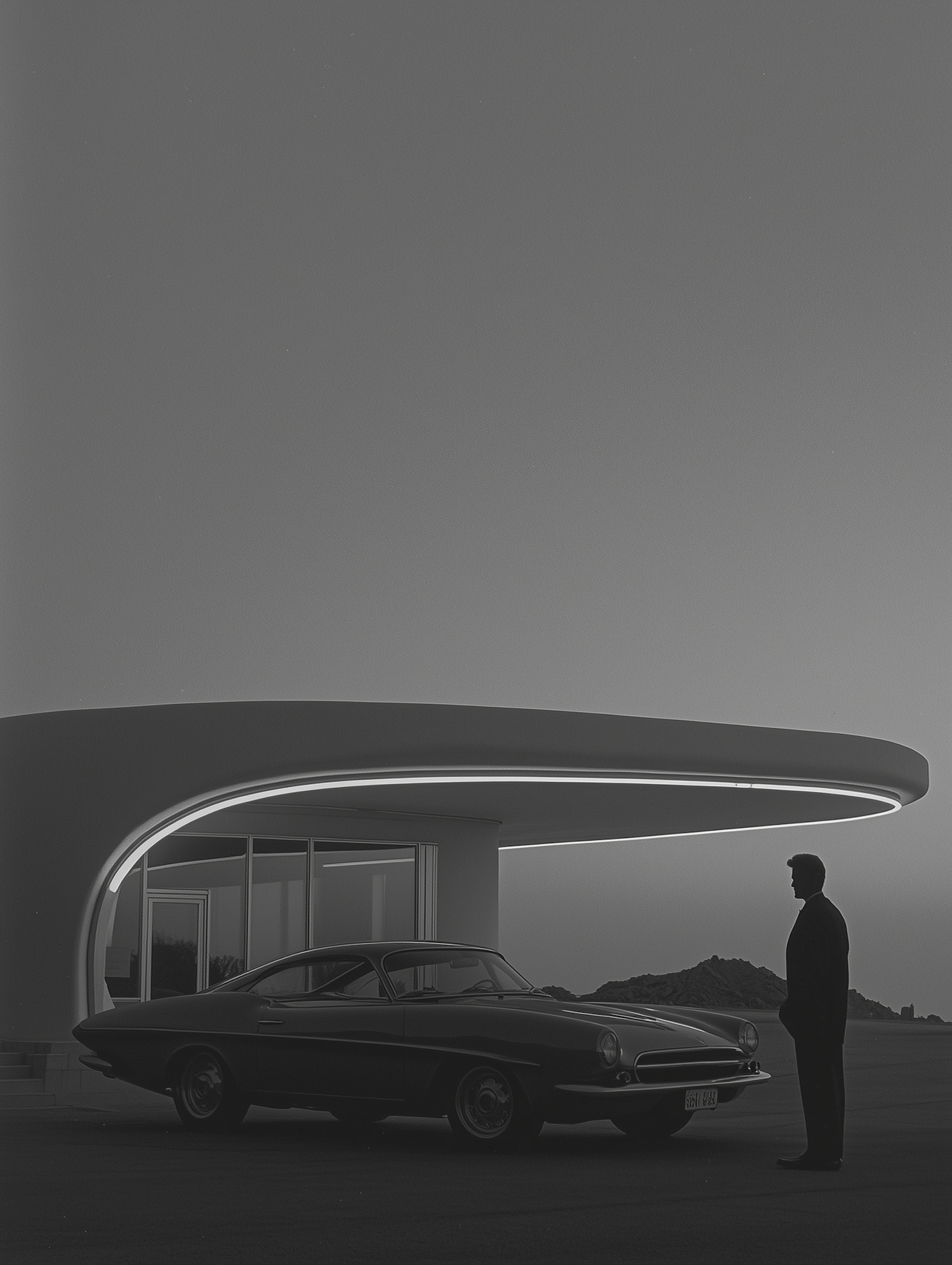 Vintage Car Under Futuristic Structure