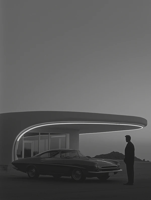Vintage Car Under Futuristic Structure