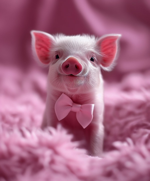 Charming Piglet with Pink Bow